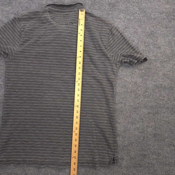 Faherty Polo Shirt Mens L Gray Blue Striped Indigo Dyed Organic Cotton Casual - Picture 6 of 8